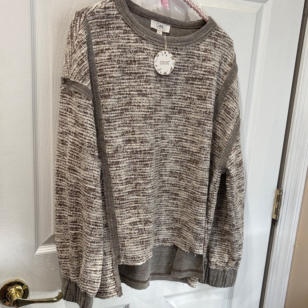 Oddi mocha textured high low bottom sweatshirt